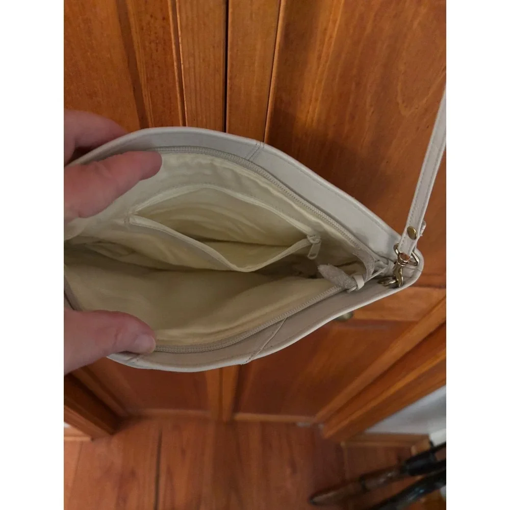 Leather Crossbody Bag Purse Womens Small Cream Vintage Bow Detail Good, Preowned